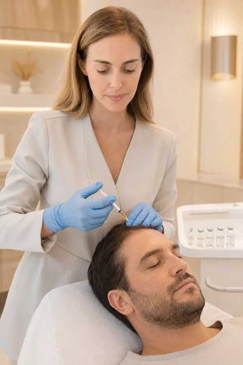 Dra. Carolina Beltrá realizando un tratamiento de mesoterapia capilar en ENEA